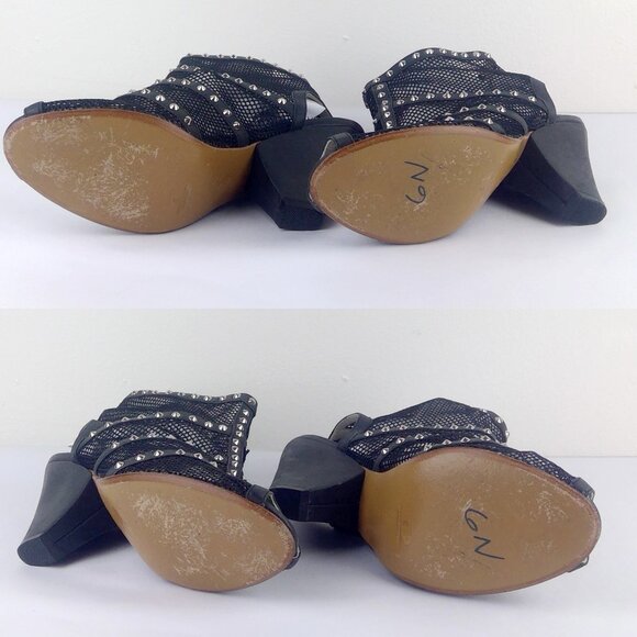 Candela NYC Mesh Studded Zippered Wedge-like Heels Italian Leather - Picture 7 of 10